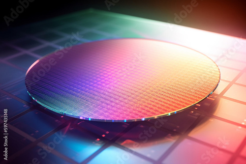 silicon wafer, microchip manufacturing, created by a neural network, Generative AI technology photo