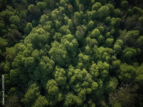 Aerial photo of a pine forest. Generative ai