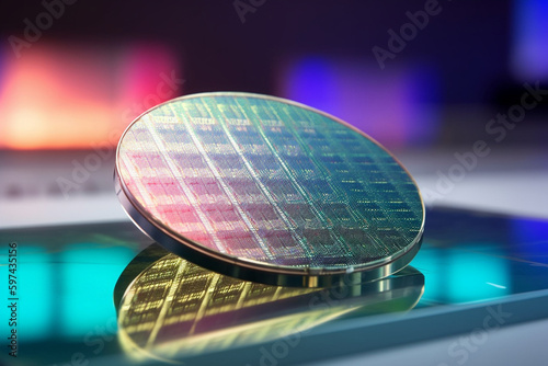 silicon wafer, microchip manufacturing, created by a neural network, Generative AI technology photo