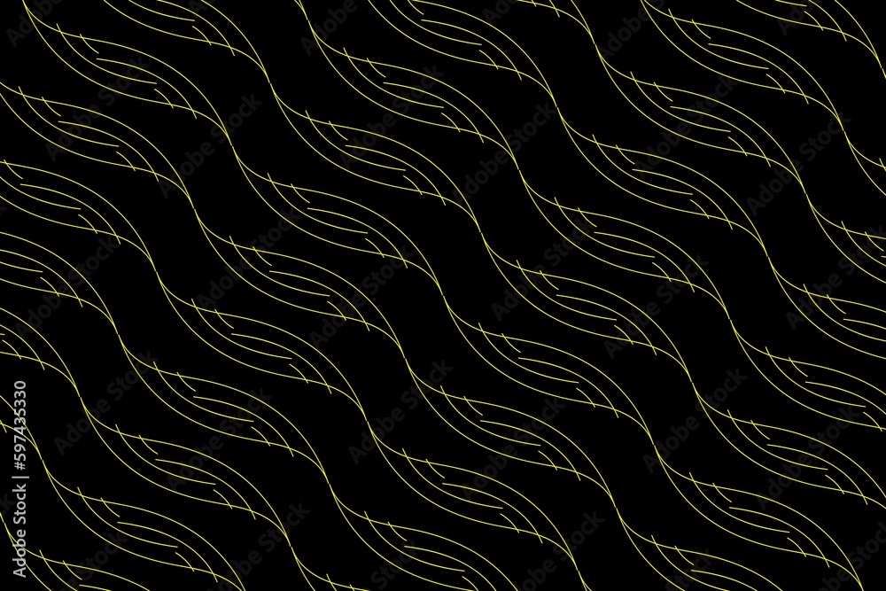 Obraz premium Gold wavy leafy lines on a black background