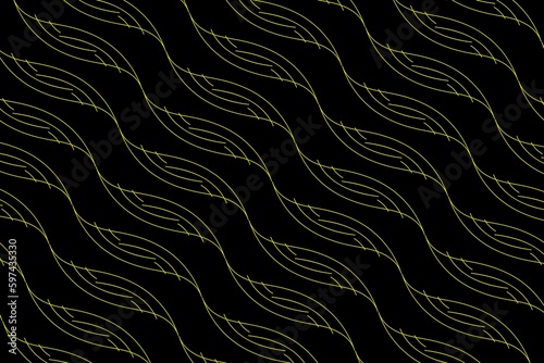 Gold wavy leafy lines on a black background
