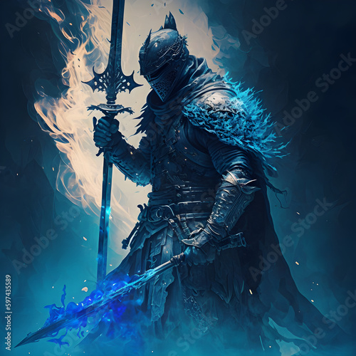Darksouls ghotic character with big sword and big blue aura photo