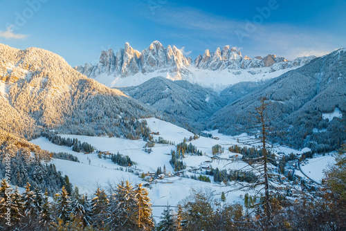 Snow, Val di Funes; Dolomites mountains; Trentino-Alto Adige; South Tirol; Italy