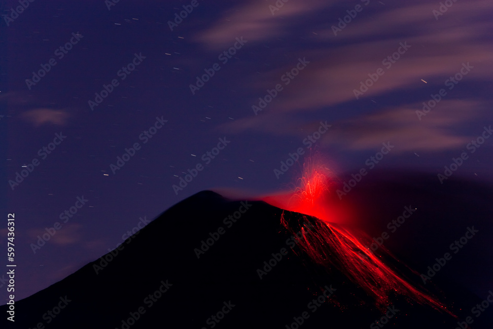 Tungurahua volcano erupting, Banos, Ecuador