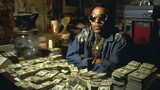 Drug dealer stock photo, money, rich, wealth, business, drugs dealing, illegal, Generative AI