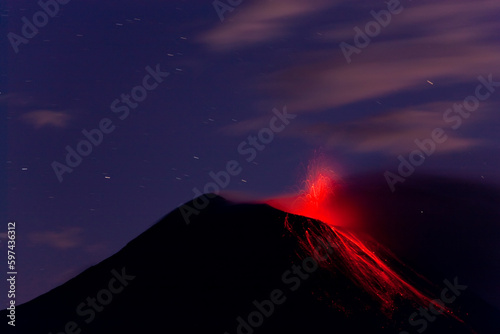 Tungurahua volcano erupting, Banos, Ecuador