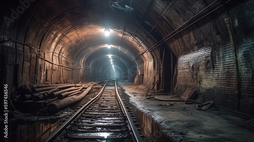 Underground sewer tunnel. Generative AI photo