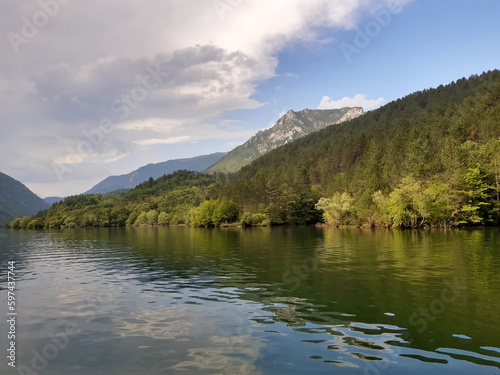 banks of river Drina with cloudy sky