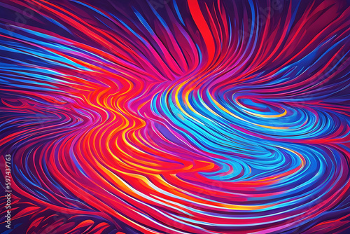 Abstract background with multicolored lines, beautiful curved stripes wallpaper, illustration of colorful glowing striped pattern. Generative Ai. © Cobalt