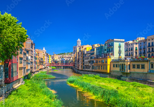 Colorful houses at river Onyar in Girona, Catalonia Spain photo