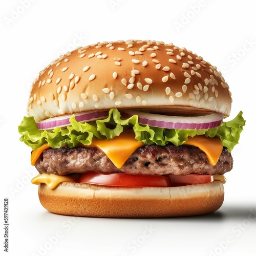 Tasty burger isolated on white background fresh hamburger fastfood with beef and cheese photo
