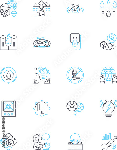 Sustainable agriculture linear icons set. Regenerative, Organic, Permaculture, Biodiversity, Soil, Agroforestry, Conservation line vector and concept signs. Local,Community,Crop rotation outline