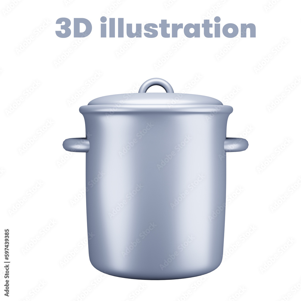 3d illustration of a stainless steel pot 3d illustration of a stainless steel pot