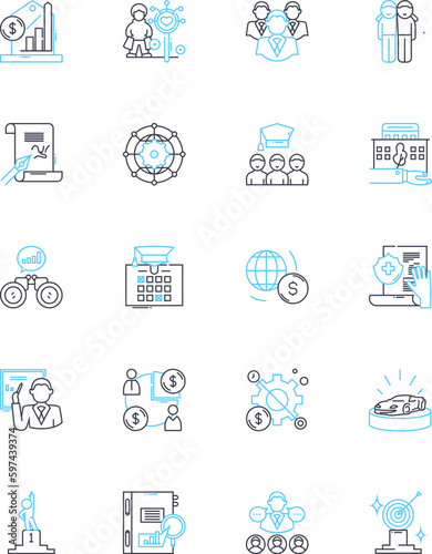 Strategic ideas linear icons set. Innovation, Planning, Vision, Analysis, Execution, Tactics, Creativity line vector and concept signs. Proactivity,Insight,Synergy outline illustrations