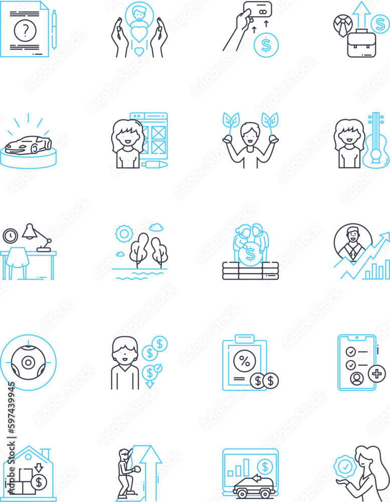 Personnel linear icons set. taff, Employees, HR, Hiring, Training, Recruitment, Onboarding line vector and concept signs. Retention, Management, Salaries outline illustrations