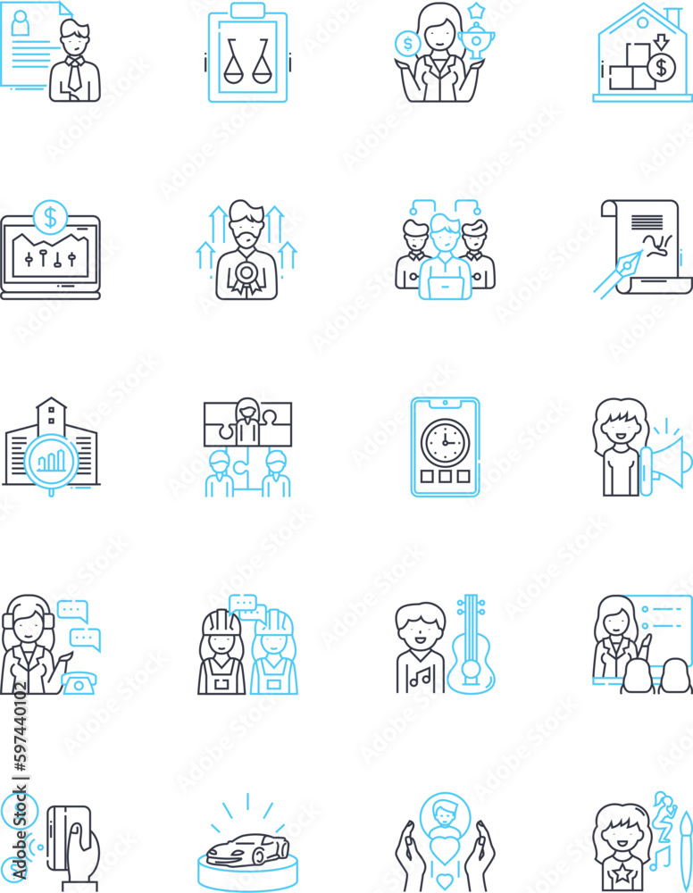 People operations linear icons set. Recruitment, Onboarding, Training, Retention, Engagement, Performance, Culture line vector and concept signs. Diversity,Inclusion,Wellness outline illustrations