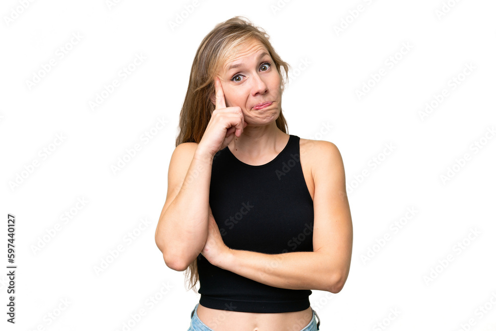 Young blonde woman over isolated background thinking an idea Young blonde woman over isolated background thinking an idea
