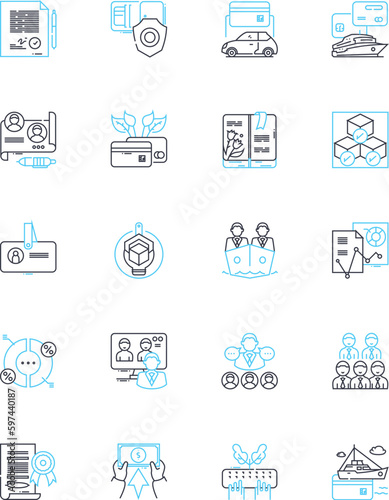 Professional workspace design linear icons set. Ergonomics, Collaboration, Efficiency, Comfort, Technology, Sustainability, Creativity line vector and concept signs. Aesthetics,Acoustics,Flexibility