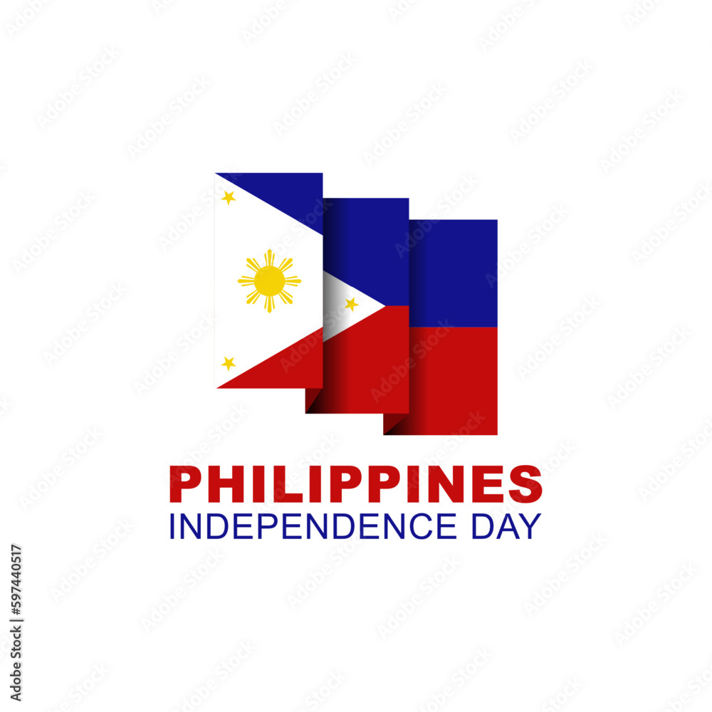 Greeting card and poster happy philippines independence day on june 12th, philippine flag decoration on white background