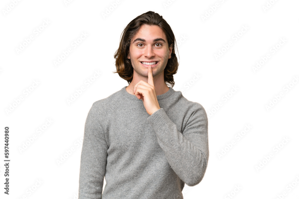 Young caucasian man isolated on green chroma background showing a sign of silence gesture putting finger in mouth Young caucasian man isolated on green chroma background showing a sign of silence gesture putting finger in mouth