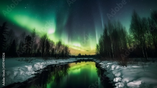 Aurora borealis stock photo, beautiful sky, wallpaper background, nature, view, Generative AI © Filip