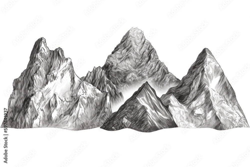 three mountains in a minimalist black and white style. Generative AI