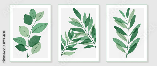 Botanical wall art vector set. Water color boho foliage line art drawing with abstract shape. Abstract Plant Art design for print, cover, wallpaper, Minimal and natural wall art.

