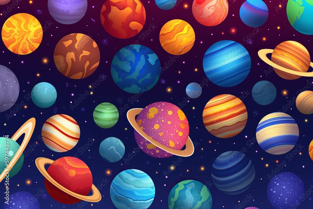 Seamless patterns of planets and stars, cosmic design, repeating ...