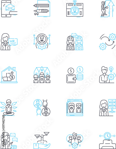 Career and Summary linear icons set. Growth, Achievement, Success, Ambition, Development, Progress, Advancement line vector and concept signs. Opportunity,Experience,Potential outline illustrations
