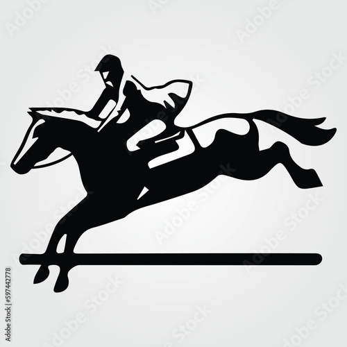 Horses Silhouette, Horse Racing, Horse Riding Equine Equestrian Race, Outline Horse Rider Vector Jockey Pony	