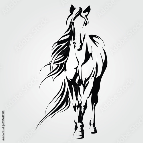 Fototapeta Naklejka Na Ścianę i Meble -  Horses Silhouette, Horse Racing, Horse Riding Equine Equestrian Race, Outline Horse Rider Vector Jockey Pony	