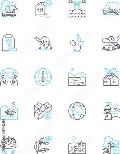 Conservation linear icons set. Sustainability, Protection, Preservation, Restoration, Biodiversity, Wildlife, Ecosystem line vector and concept signs. Habitat,Environment,Green outline illustrations