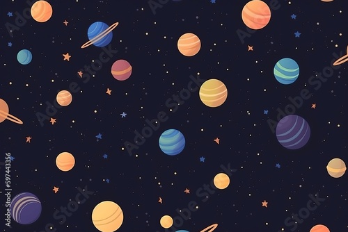 simple seamless planets and stars  simple field background  isometric  bright vector  themed pattern  seamless pattern with planets and stars  seamless pattern with planets  Generative AI 