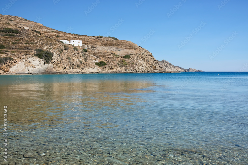 The stunning turquoise sandy dream beach of Kolitsani in Ios Cyclades Greece