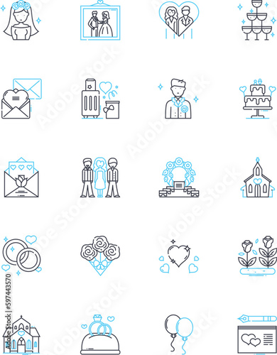 Ceremony linear icons set. Ritual, Celebration, Tradition, Commemoration, Honoring, Observance, Service line vector and concept signs. Dedication,Benediction,Graduation outline illustrations