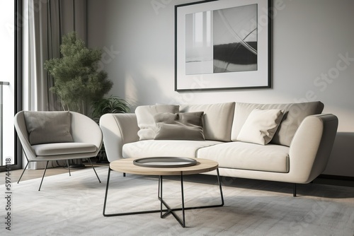 Beautiful interior with modern sofa and wall art frame, beautiful home interior design. Generative Ai © DigitalGenetics