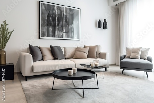 Beautiful interior with modern sofa and wall art frame  beautiful home interior design. Generative Ai