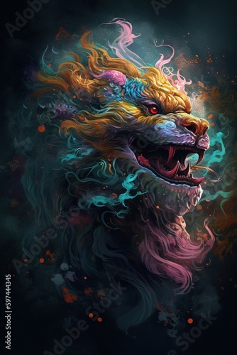 Beautiful fantasy dragons in mesmerize motion, colorful. Fantasy creature. Generative Ai