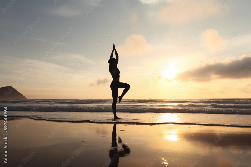 person doing yoga on a beach with the ocean