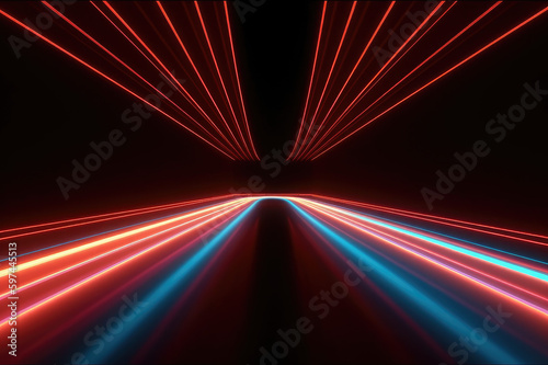bright neon lights and road through wall, in the style of light indigo and red, elegant lines,Generative AI