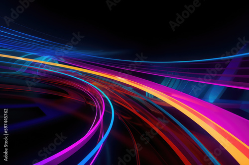 futuristic neon pattern with purple, blue and yellow lines, in the style of light sky-blue and light red, Generative AI