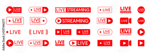 Live streaming set red icons. Play button icon vector illustration 10 eps.