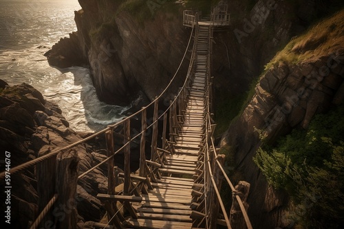 Wooden Bridge Suspended Over a River Generative AI