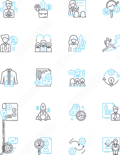 Candidate Selection linear icons set. Qualifications, Experience, Interviews, Assessments, Skills, Background, Education line vector and concept signs. References,Personality,Attitude Generative AI