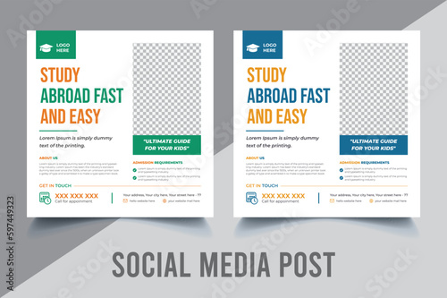 school admission template for social media ads. School admission social media post banner design. back to school social media post banner design. Back to school admission promotion banner.