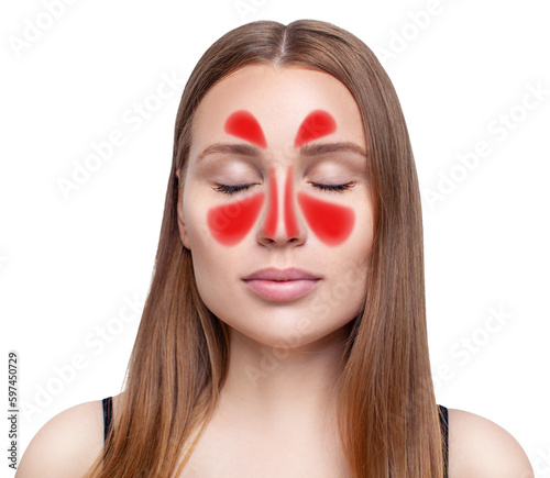 Fotografie Face with inflammation of mucous membrane of paranasal sinuses.