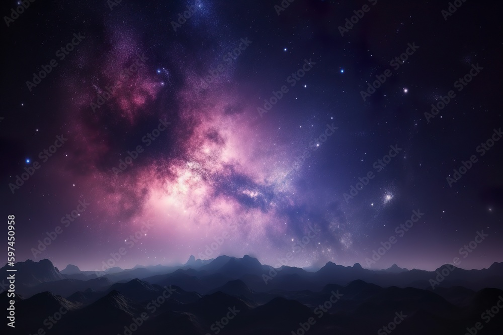 Milky way galaxy with blue and purple nebula space made with generative AI tools