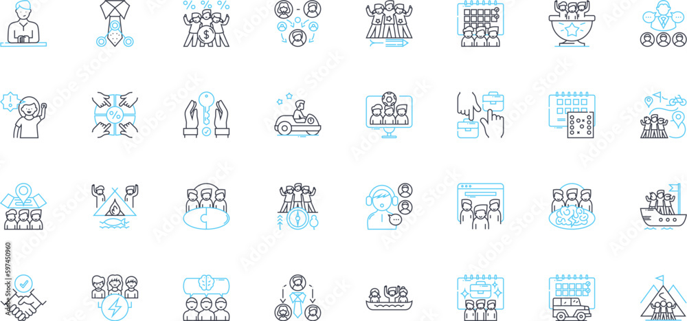 Innovation and creativity linear icons set. Ingenuity, Imagination, Novelty, Breakthrough, Vision, Inspiration, Inventiveness line vector and concept signs. Generative AI