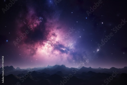 Milky way galaxy with blue and purple nebula space made with generative AI tools © Jixster