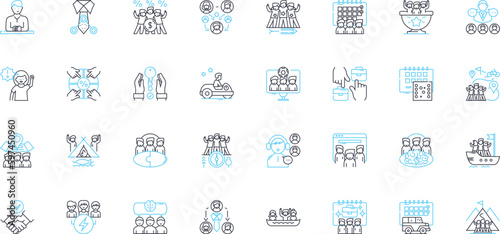 Innovation and creativity linear icons set. Ingenuity, Imagination, Novelty, Breakthrough, Vision, Inspiration, Inventiveness line vector and concept signs. Generative AI
